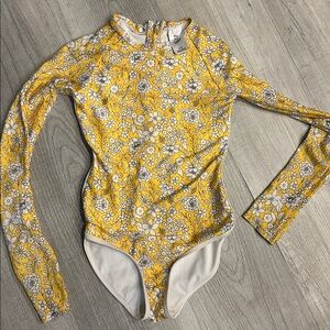 Long sleeve zip up floral swimsuit